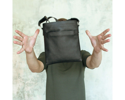 Чоловіча шкіряна сумка через плече чорна Flash Up