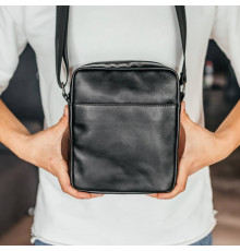 Чоловіча шкіряна сумка через плече London глянець чорна