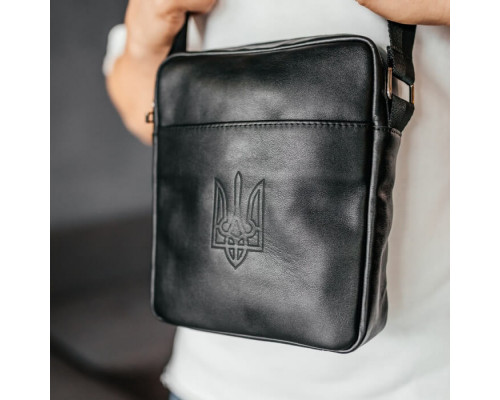 Чоловіча шкіряна сумка через плече London глянець чорна