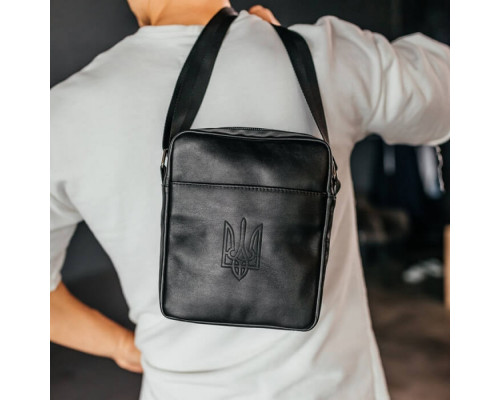 Чоловіча шкіряна сумка через плече London глянець чорна
