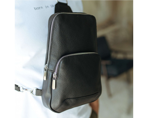 Чоловіча шкіряна сумка слінг Yozone чорна