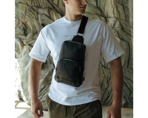 Чоловіча шкіряна сумка слінг Yozone чорна