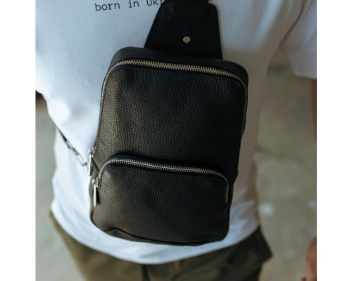 Чоловіча шкіряна сумка слінг Yozone чорна