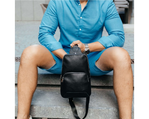 Чоловіча шкіряна сумка слінг Yozone чорна