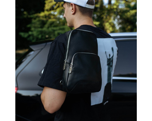 Чоловіча шкіряна сумка слінг Yozone чорна