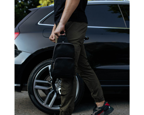 Чоловіча шкіряна сумка слінг Yozone чорна