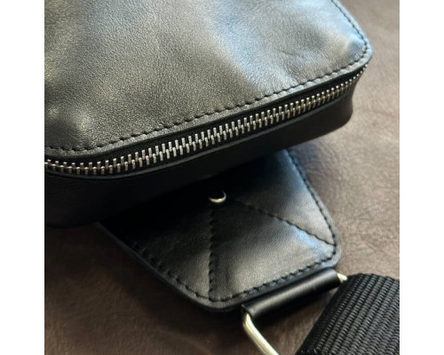 Чоловіча шкіряна сумка слінг Yozone гладкий чорий