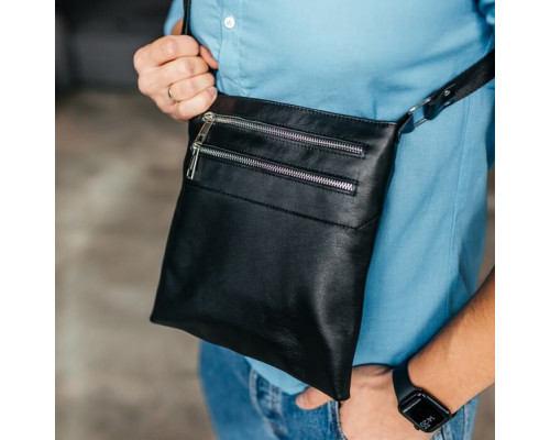 Чоловіча шкіряна сумка через плече чорна Double Up