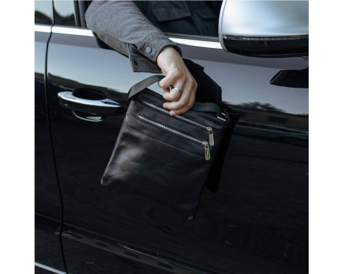 Чоловіча шкіряна сумка через плече чорна Double Up