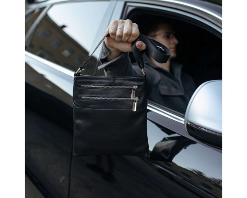 Чоловіча шкіряна сумка через плече чорна Double Up