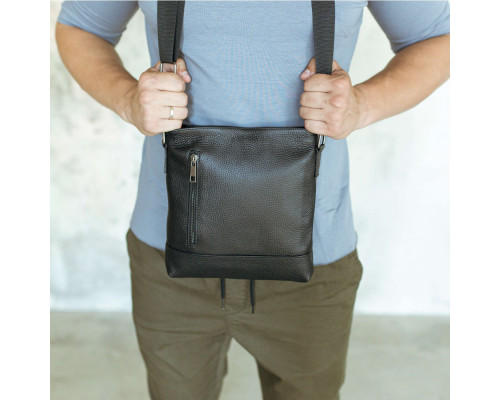 Чоловіча шкіряна сумка через плече чорна Flash Right