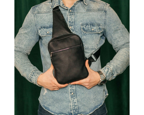 Чоловіча шкіряна чорна сумка через плече слінг Boston
