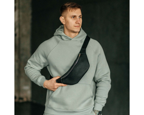 Чоловіча шкіряна чорна сумка на пояс бананка Brooklyn