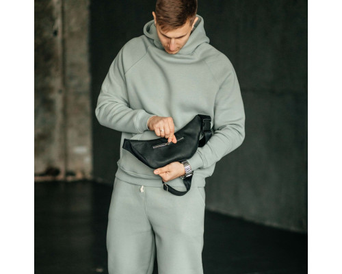 Чоловіча шкіряна чорна сумка на пояс бананка Brooklyn