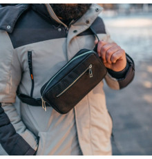 Чоловіча шкіряна чорна сумка на пояс бананка Кентукки