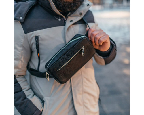 Чоловіча шкіряна чорна сумка на пояс бананка Кентукки