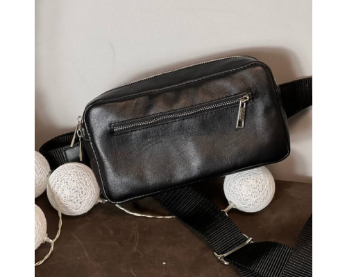 Чоловіча шкіряна чорна сумка на пояс бананка Кентукки глянець