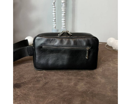 Чоловіча шкіряна чорна сумка на пояс бананка Кентукки глянець