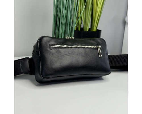 Чоловіча шкіряна чорна сумка на пояс бананка Кентукки глянець