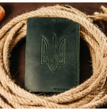 Чоловіча обкладинка на паспорт зелена Тризуб