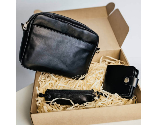 Женский набор ЦЕ ВСЕ ТОБІ из сумки Джорджия, кошелька Бифолд и ключницы в черном цвете