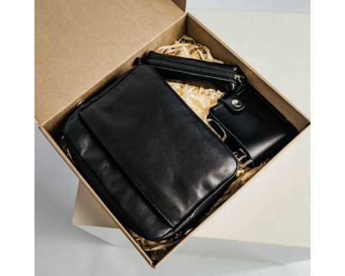 Женский набор ЦЕ ВСЕ ТОБІ из сумки Джорджия, кошелька Бифолд и ключницы в черном цвете