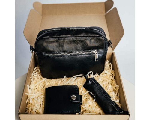 Женский набор ЦЕ ВСЕ ТОБІ из сумки Джорджия, кошелька Бифолд и ключницы в черном цвете