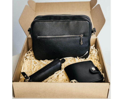 Женский набор ЦЕ ВСЕ ТОБІ из сумки Джорджия, кошелька Бифолд и ключницы в черном цвете