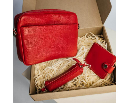 Женский набор ЦЕ ВСЕ ТОБІ из сумки Джорджия, кошелька Бифолд и ключницы в  красном цвете