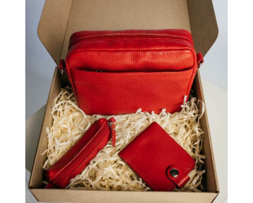 Женский набор ЦЕ ВСЕ ТОБІ из сумки Джорджия, кошелька Бифолд и ключницы в  красном цвете