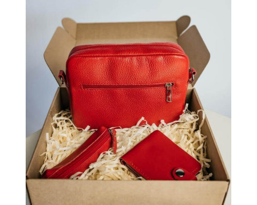 Женский набор ЦЕ ВСЕ ТОБІ из сумки Джорджия, кошелька Бифолд и ключницы в  красном цвете