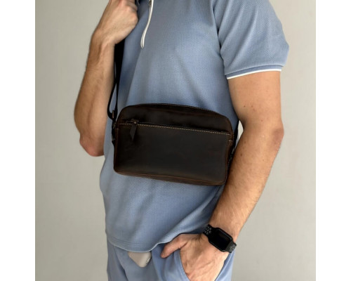 Мужская кожаная сумка через плечо New York коричневая