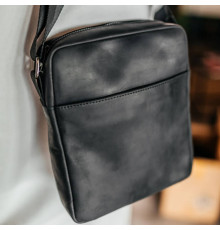 Мужская кожаная сумка через плечо Crazy London черная