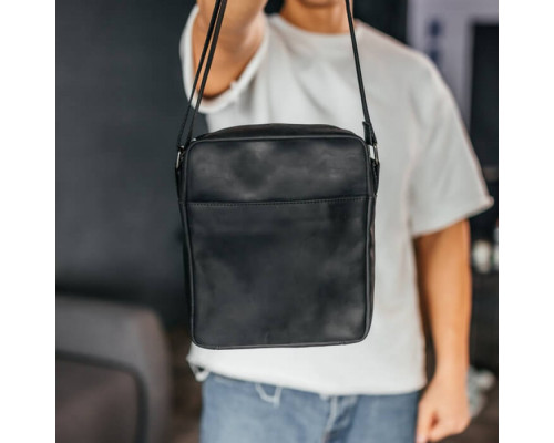 Мужская кожаная сумка через плечо Crazy London черная