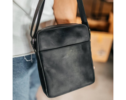 Мужская кожаная сумка через плечо Crazy London черная