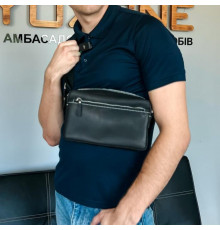 Мужская кожаная сумка через плечо New York черная white line