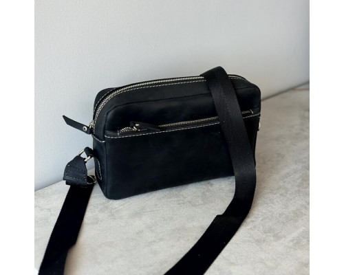 Мужская кожаная сумка через плечо New York черная white line