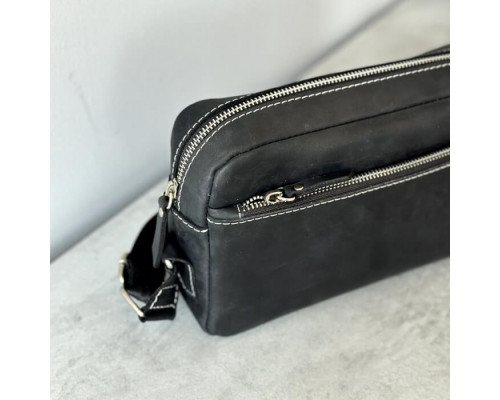 Мужская кожаная сумка через плечо New York черная white line