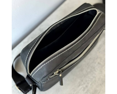 Мужская кожаная сумка через плечо New York черная white line