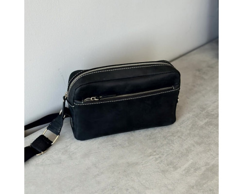 Мужская кожаная сумка через плечо New York черная white line