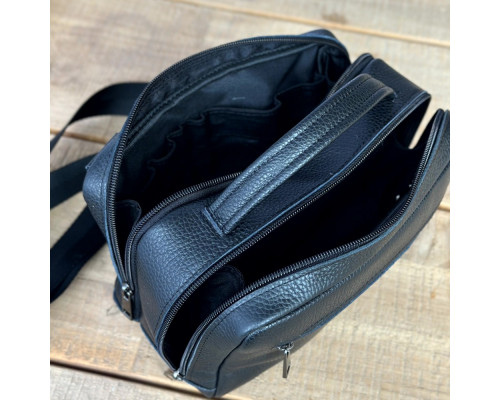 Мужская кожаная сумка через плечо Орегон черная