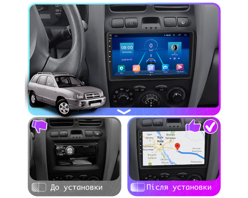 Штатная магнитола Lesko для Hyundai Santa Fe I 2000-2012 экран 9" 2/32Gb Wi-Fi GPS Base