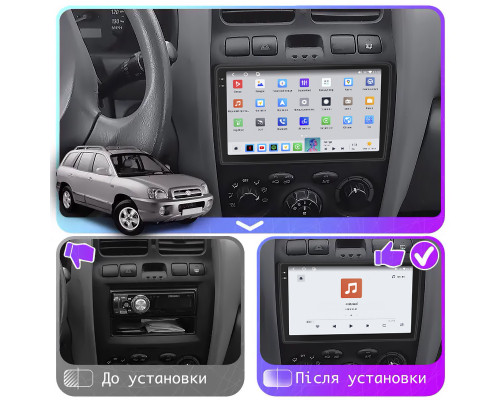 Штатная магнитола Lesko для Hyundai Santa Fe I 2000-2012 экран 9" 4/64 QLED CarPlay 4G Wi-Fi GPS 360 Prime