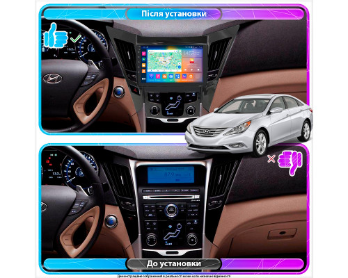 Штатная магнитола Lesko для Hyundai Sonata VI (YF) 2009-2014 экран 9" 2/32Gb CarPlay 4G Wi-Fi GPS Prime