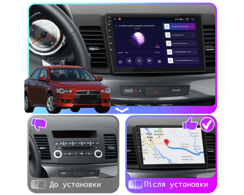 Штатная магнитола Lesko для Mitsubishi Lancer X 2007-2010 экран 10" 4/64Gb CarPlay 4G Wi-Fi GPS Prime