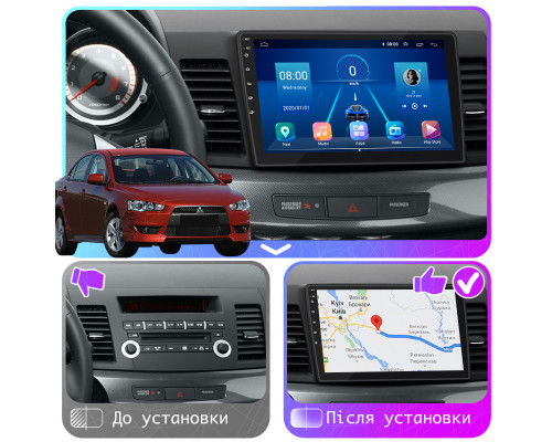 Штатная магнитола Lesko для Mitsubishi Lancer X 2007-2010 экран 10" 2/32Gb 4G Wi-Fi GPS Top