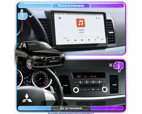 Штатная магнитола Lesko для Mitsubishi Lancer X Рестайлинг 2011-2015 экран 10" 4/64 QLED CarPlay 4G Wi-Fi GPS 360 Prime