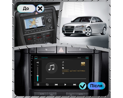 Штатная магнитола Lesko для Audi S4 III (B7) 2004-2008 экран 9" 4/32Gb 4G Wi-Fi GPS Top
