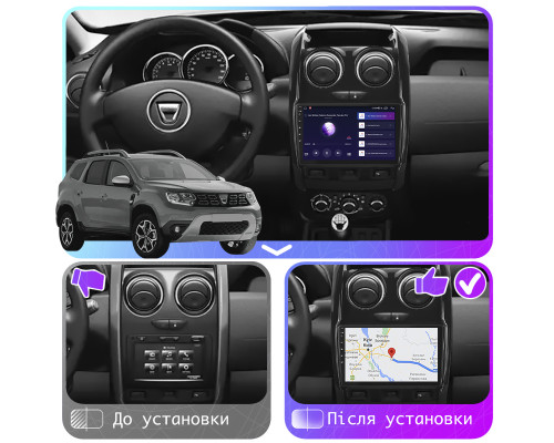Штатная магнитола Lesko для Dacia Duster II 2017-2021 экран 9" 4/32Gb 4G Wi-Fi GPS Top
