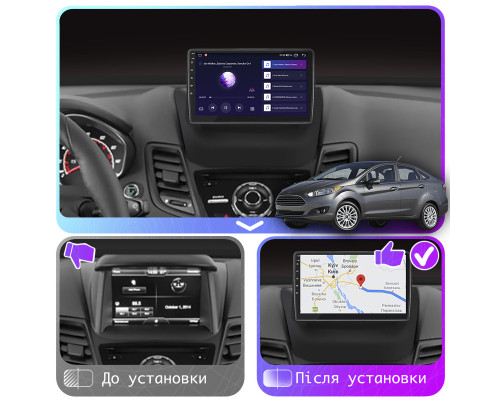 Штатная магнитола Lesko для Ford Fiesta Mk6 Рестайлинг 2012-2019 экран 9" 4/32Gb 4G Wi-Fi GPS Top